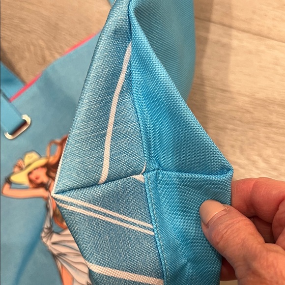 Lancôme Blue Large Tote with French Riviera Girl Graphic Design Beach Rose